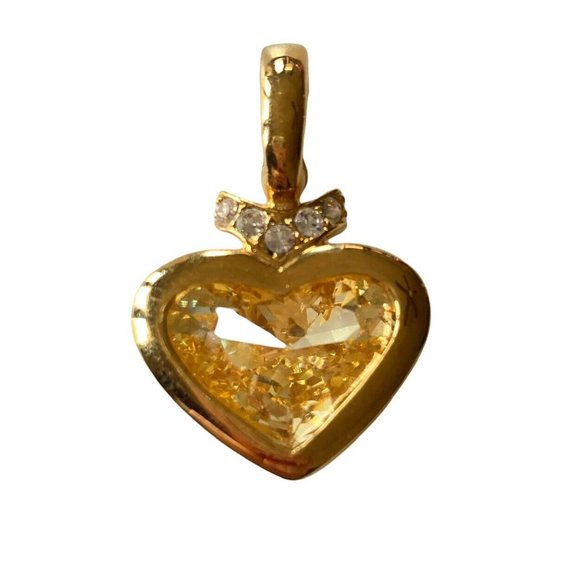 Nolan Miller Gold Tone Citrine Yellow Crystal Heart Enhancer - Picture 1 of 12
